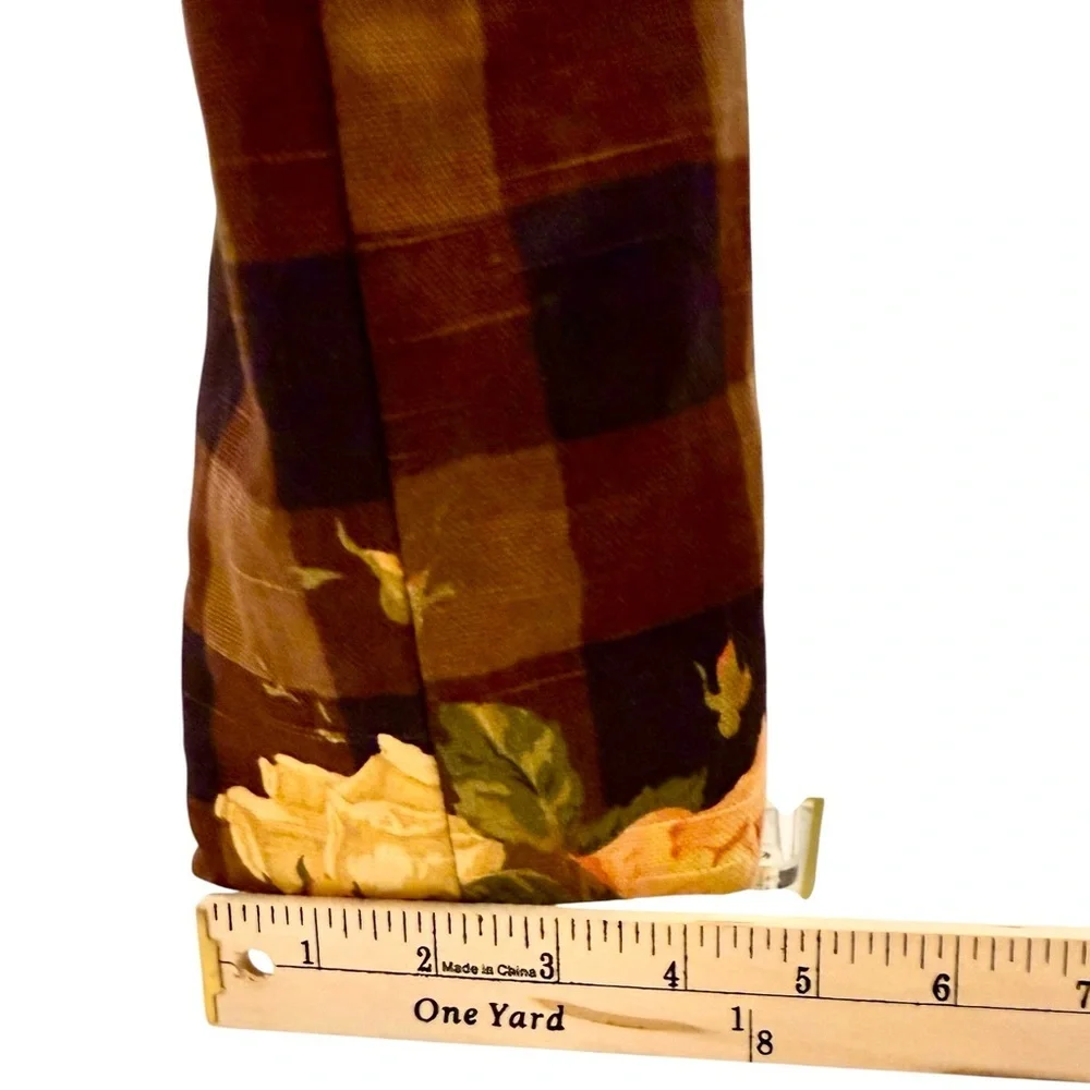 Cynthia Hart Los Angeles Floral Plaid Tote Bag Purse Bamboo Handles Gold Brown - Picture 9 of 14